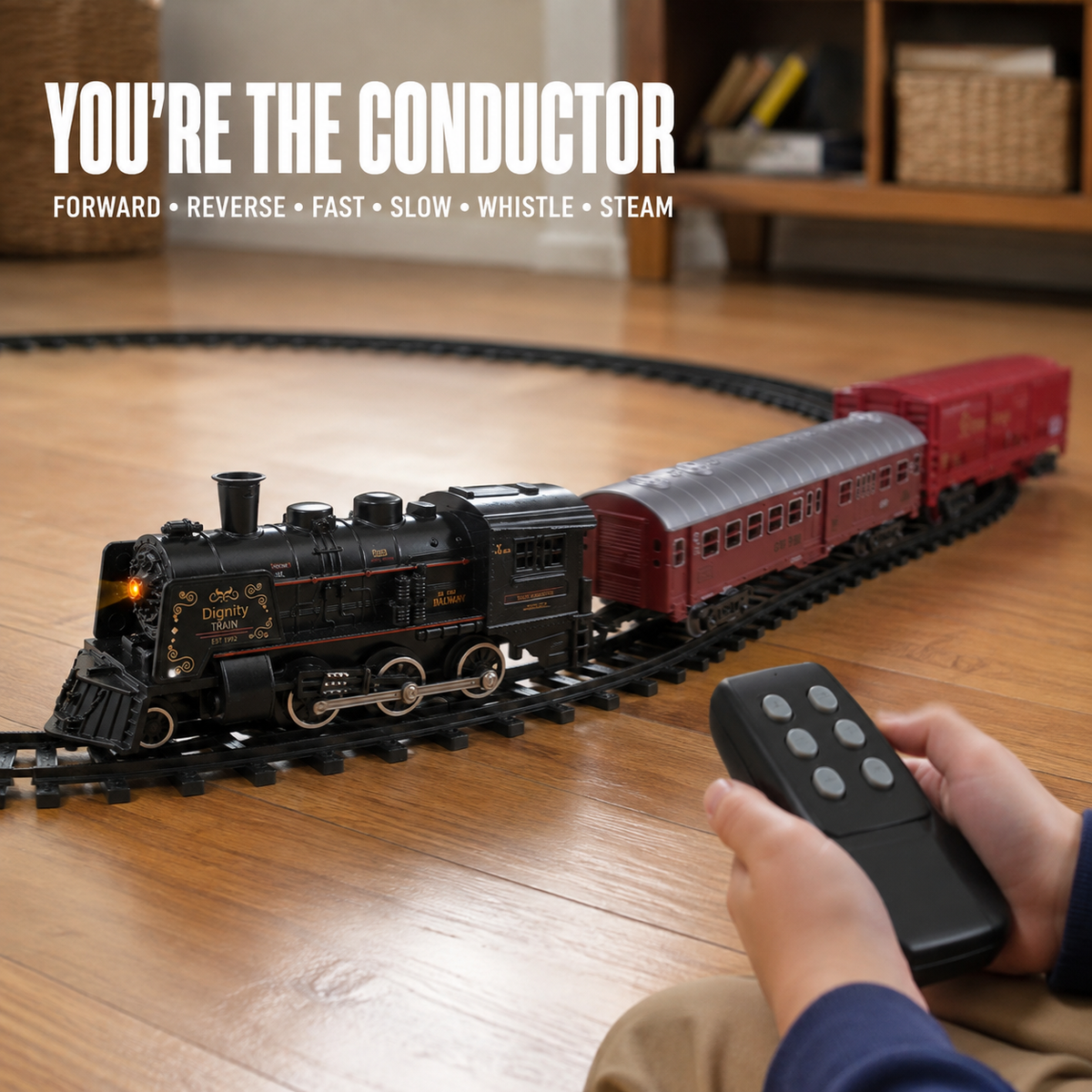 Rechargeable Remote-Control Steam Train Set for Kids