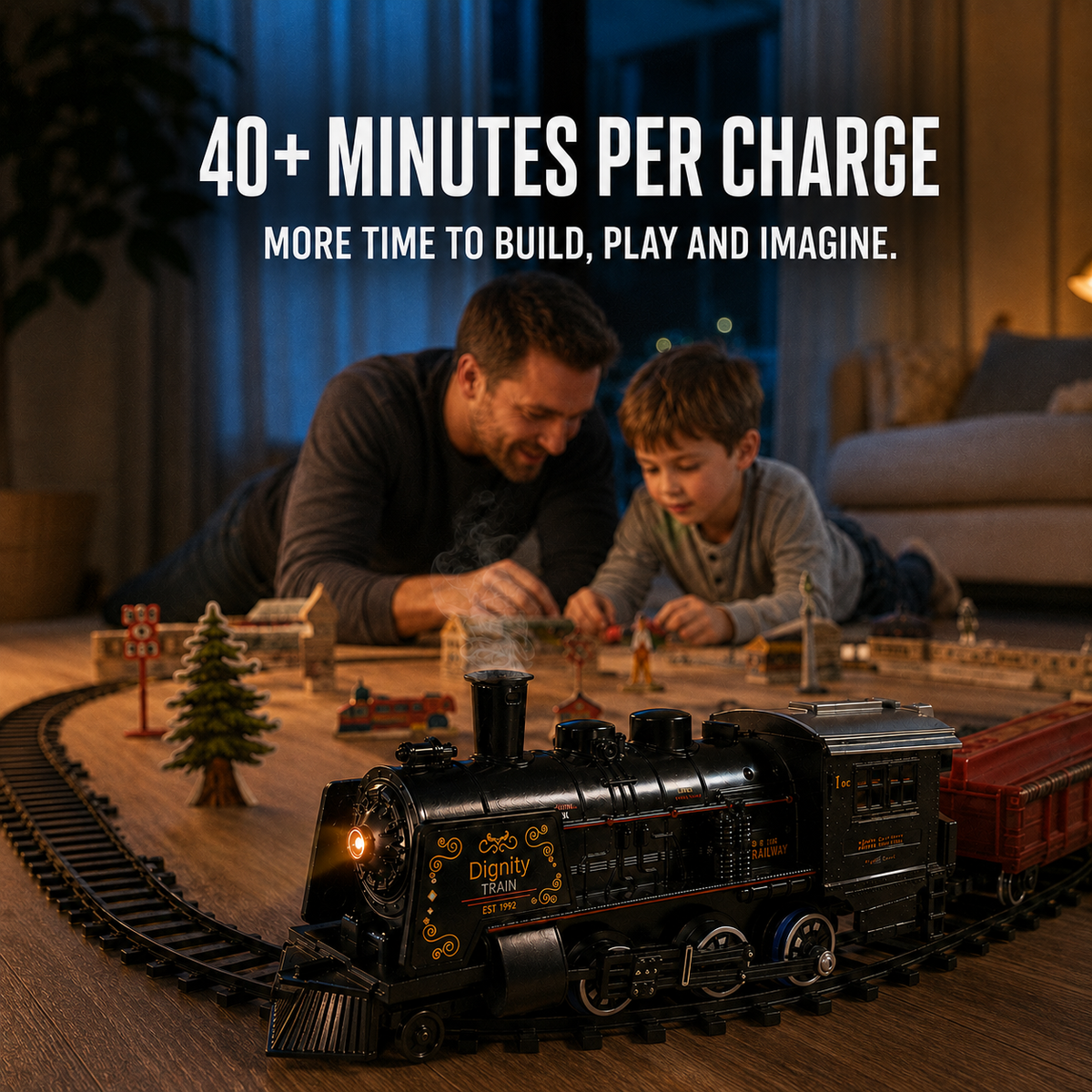 Rechargeable Remote-Control Steam Train Set for Kids