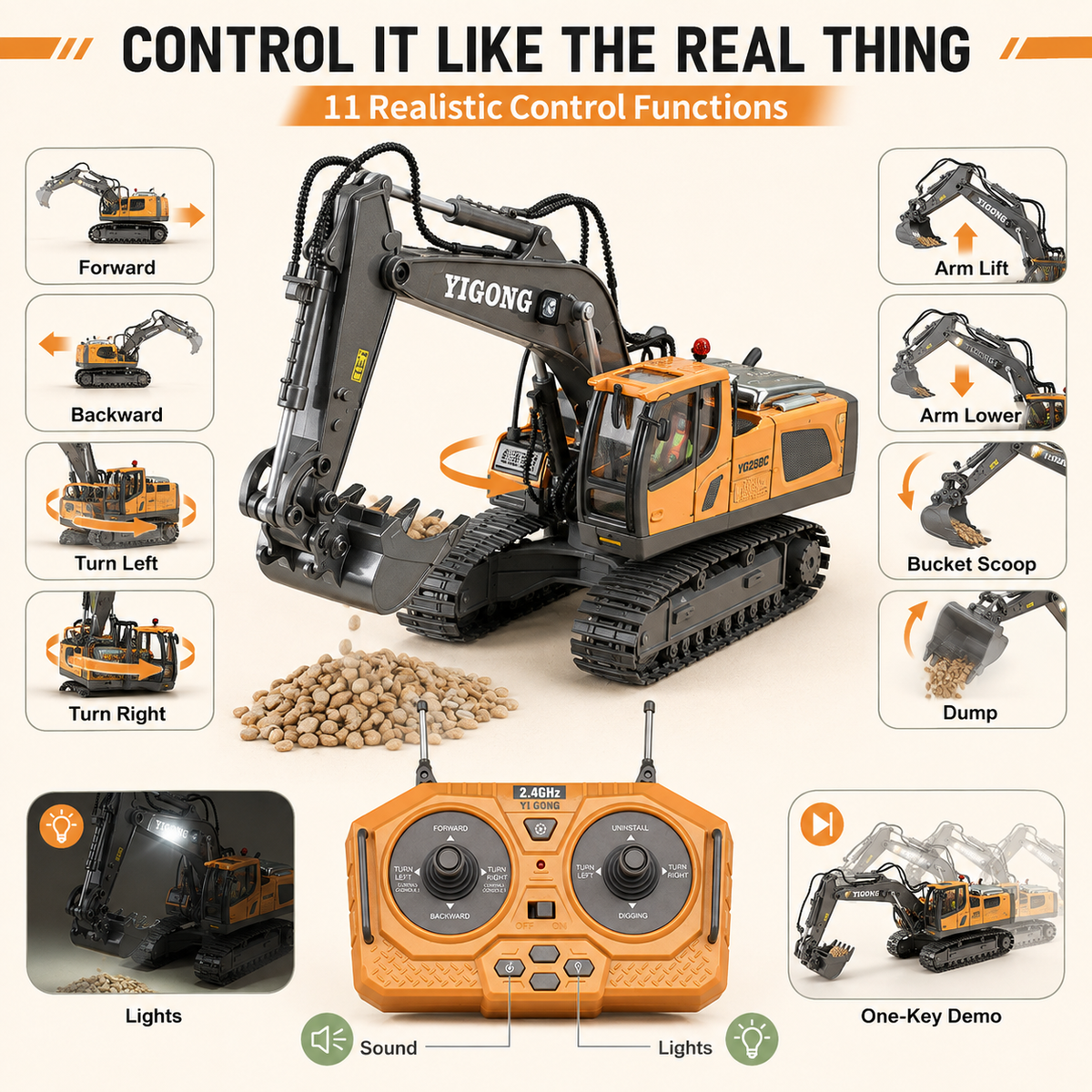 Realistic RC Construction Vehicles – Excavator, Dump Truck & Bulldozer with Alloy Parts
