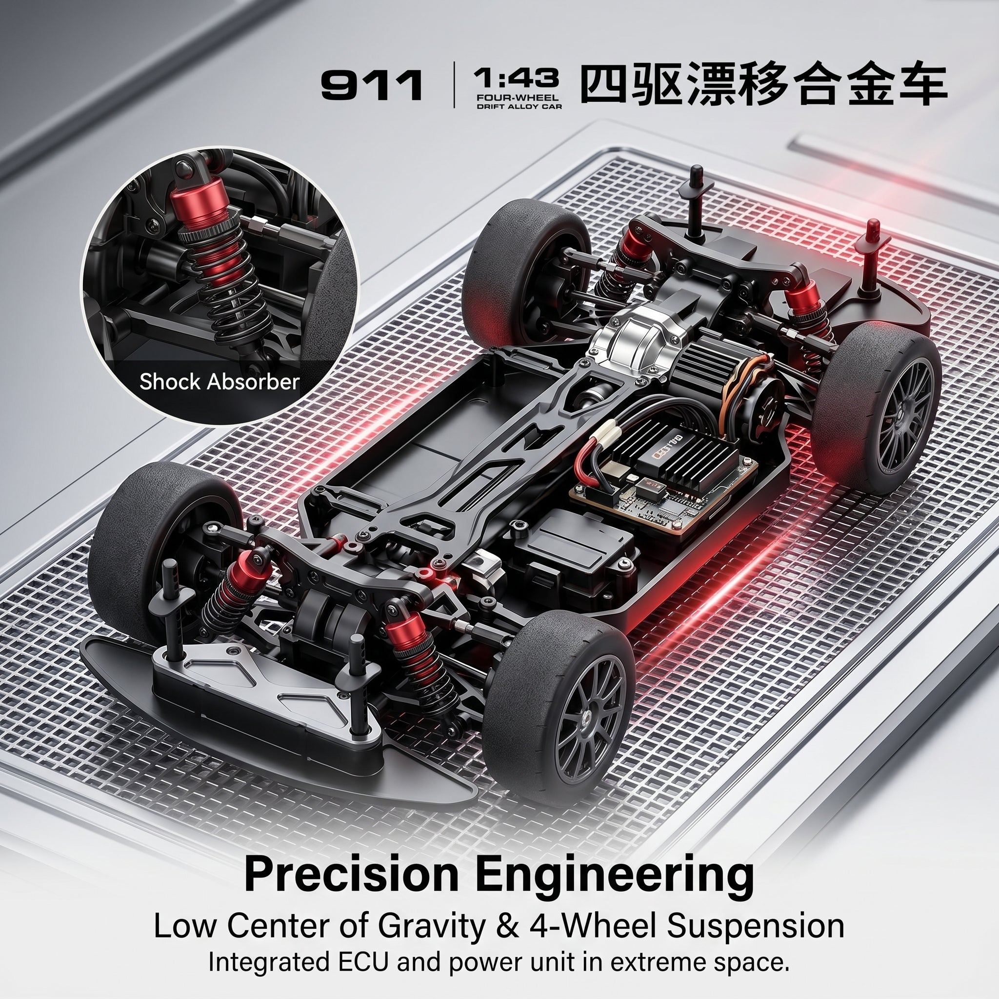 1:43 RC 4WD Drift Alloy Supercar Desktop Remote Control Car