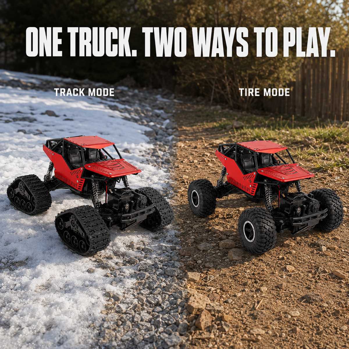 4WD Tracked RC Rock Crawler for Kids – Dual-Mode Tracks & Tires, 40+ Min Runtime