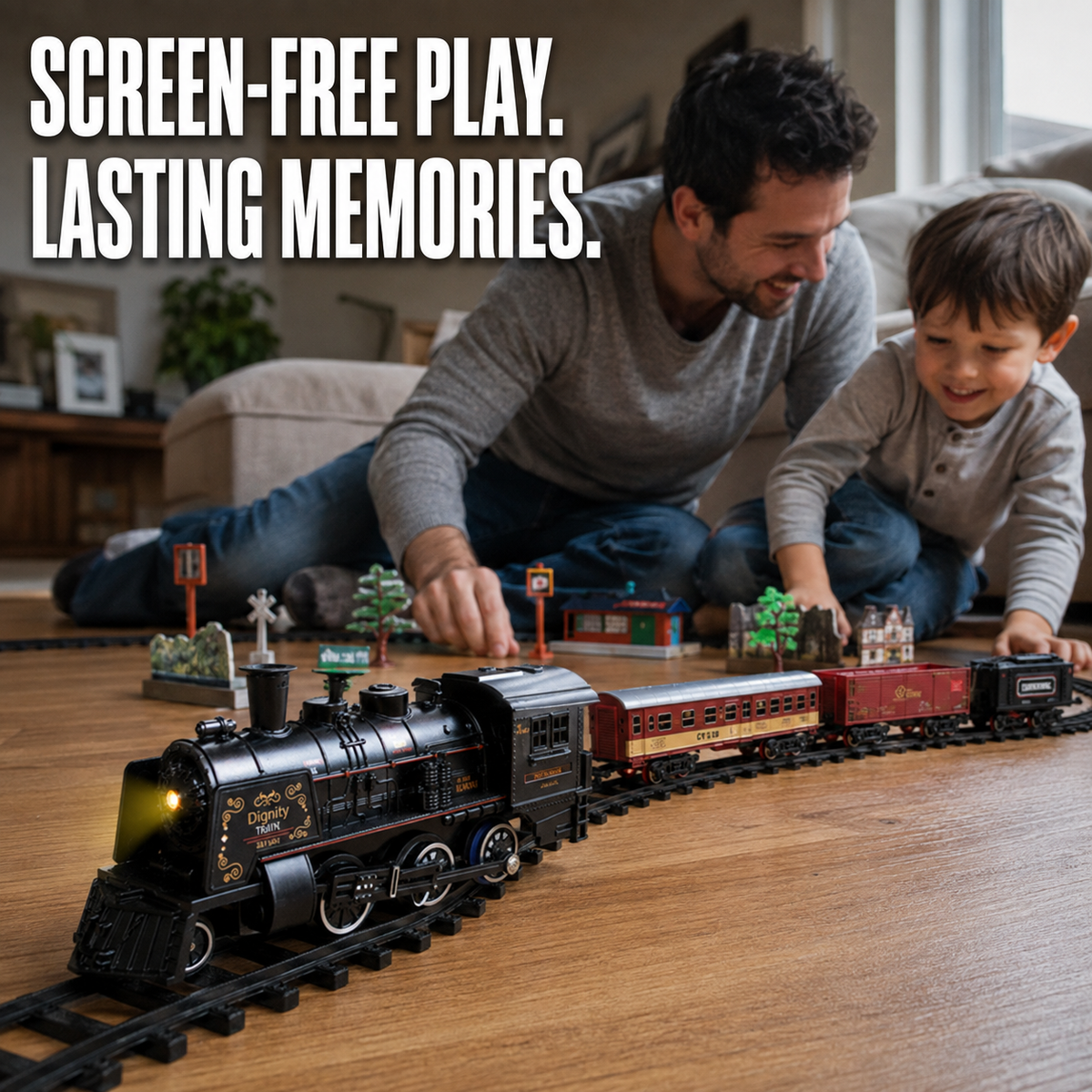 Rechargeable Remote-Control Steam Train Set for Kids