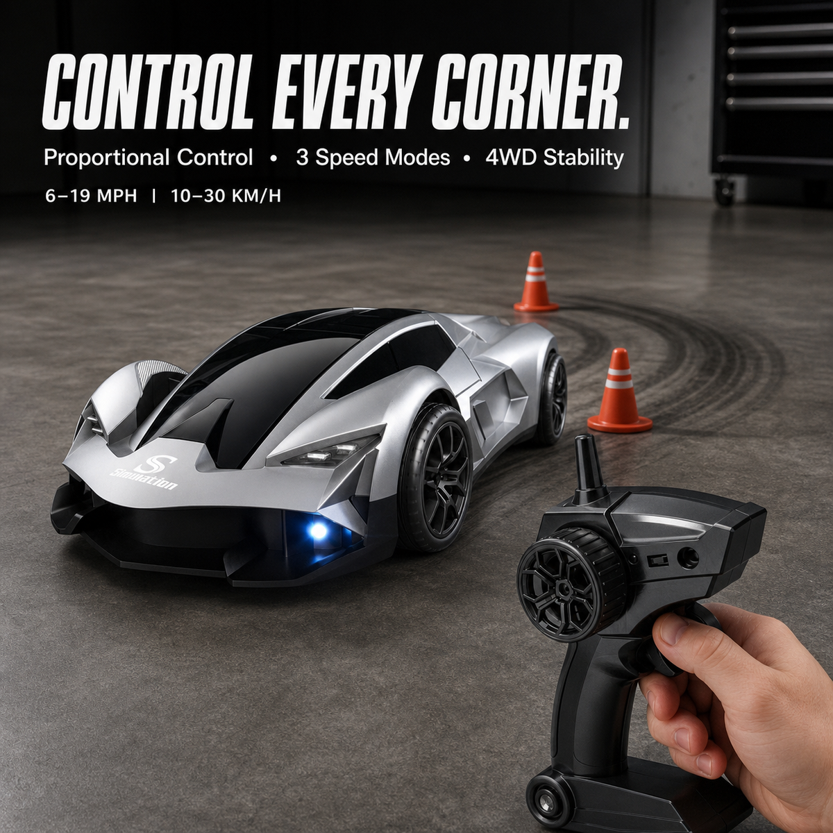 4WD RC Drift Car for Kids – Proportional Control, 3 Speed Modes & Dual Tires