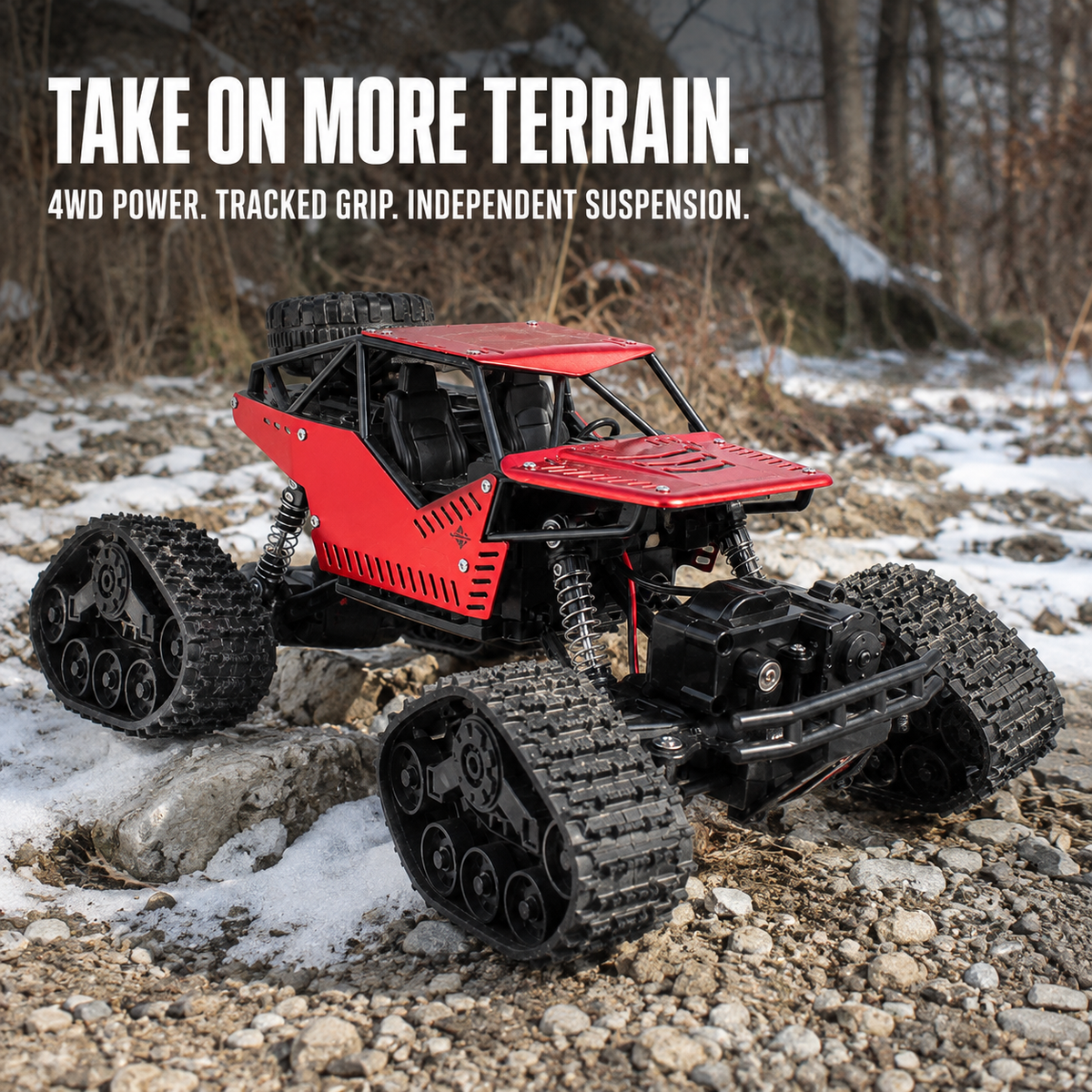 4WD Tracked RC Rock Crawler for Kids – Dual-Mode Tracks & Tires, 40+ Min Runtime