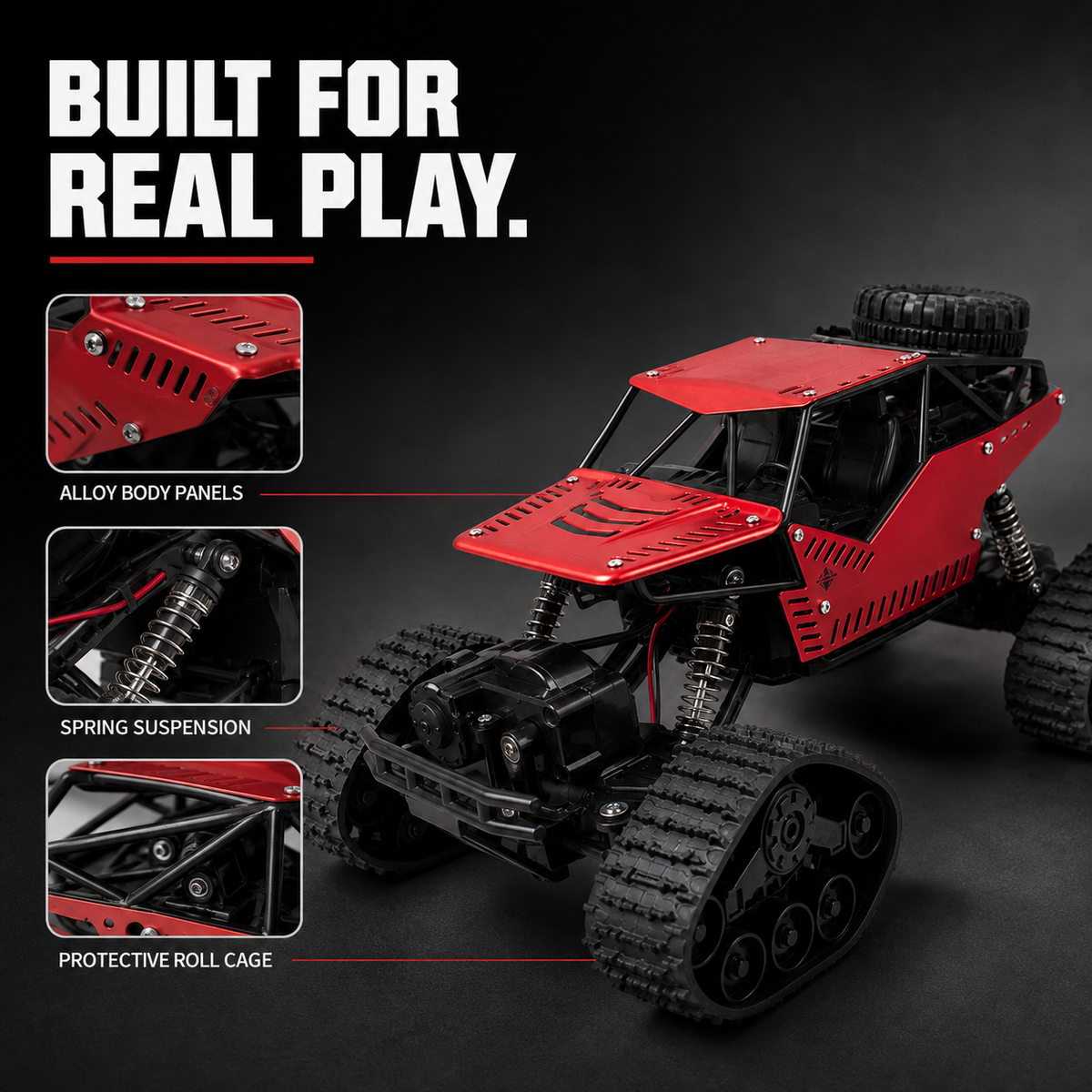 4WD Tracked RC Rock Crawler for Kids – Dual-Mode Tracks & Tires, 40+ Min Runtime