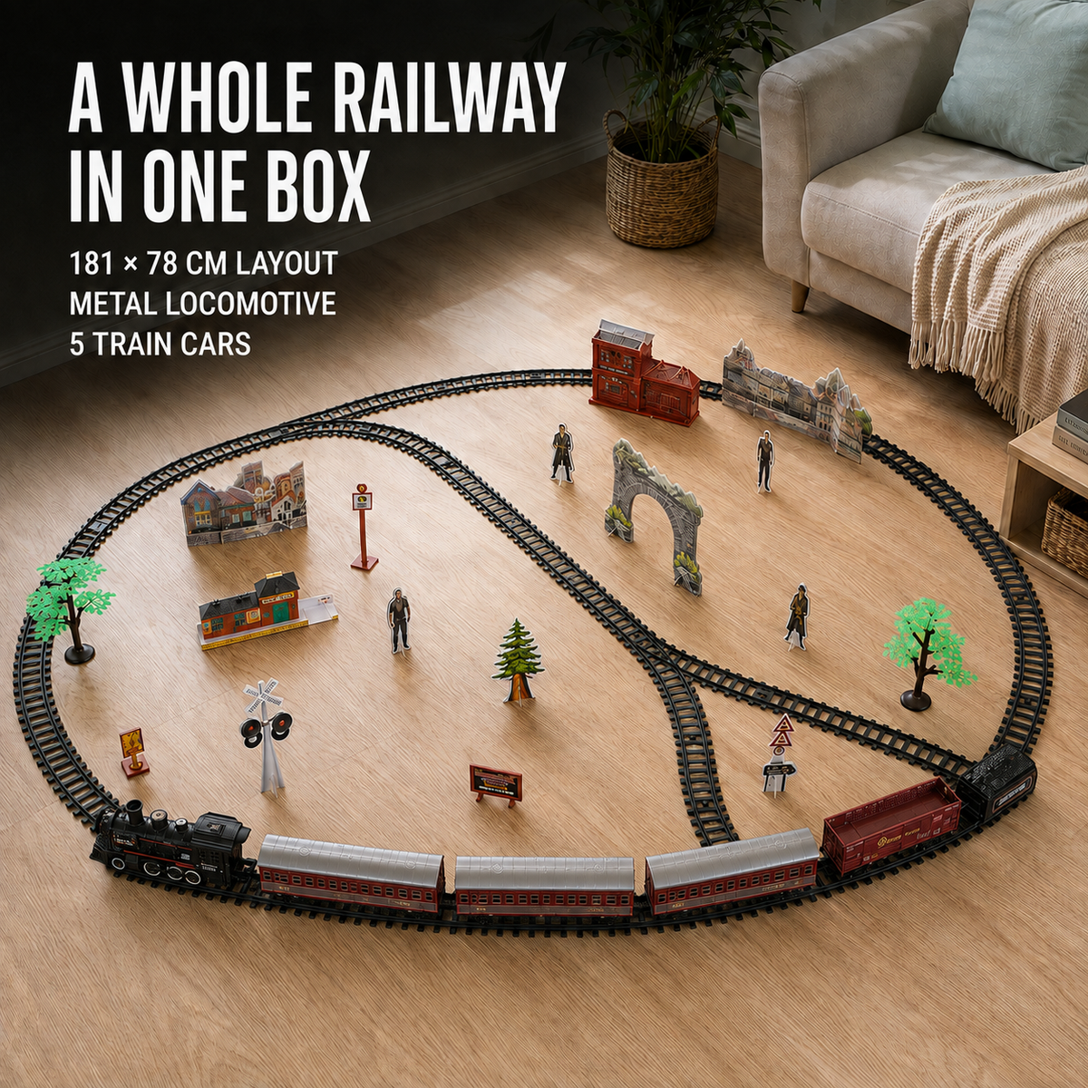 Rechargeable Remote-Control Steam Train Set for Kids