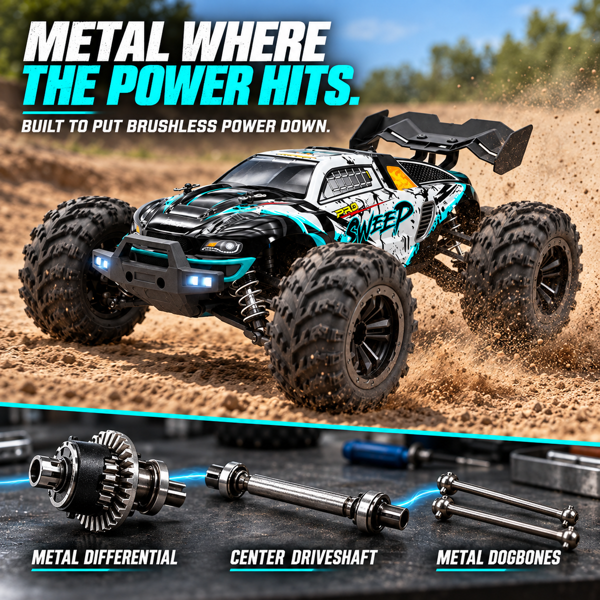 1:16 PRO Brushless 4WD RC Monster Truck – Up to 47 MPH