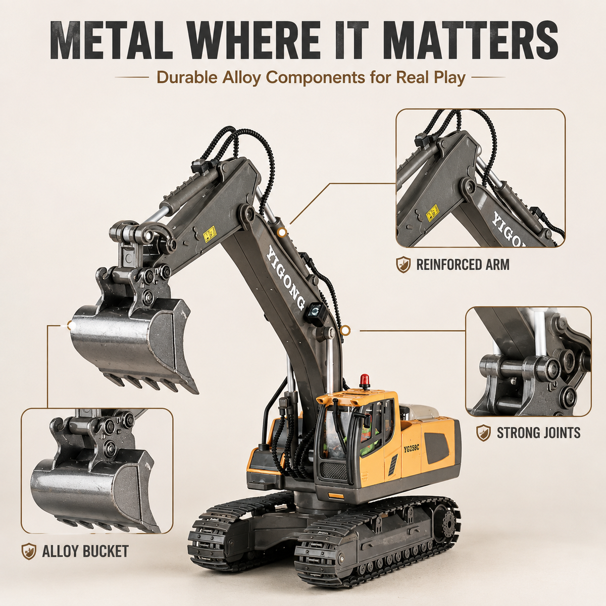 Realistic RC Construction Vehicles – Excavator, Dump Truck & Bulldozer with Alloy Parts