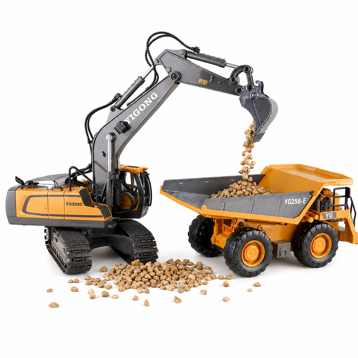 Realistic RC Construction Vehicles – Excavator, Dump Truck & Bulldozer with Alloy Parts