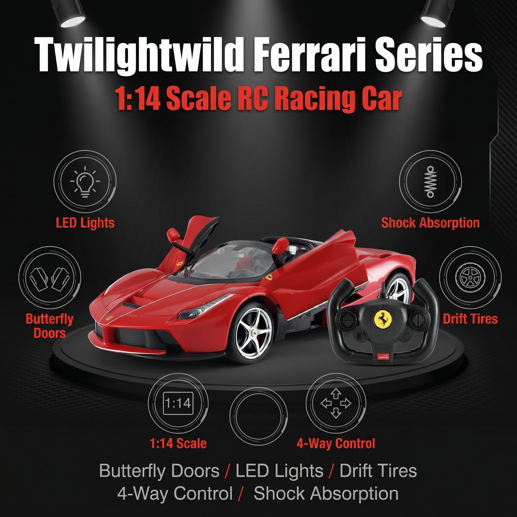 1:14 4WD Remote Control Racing Car with Opening Lights and Doors