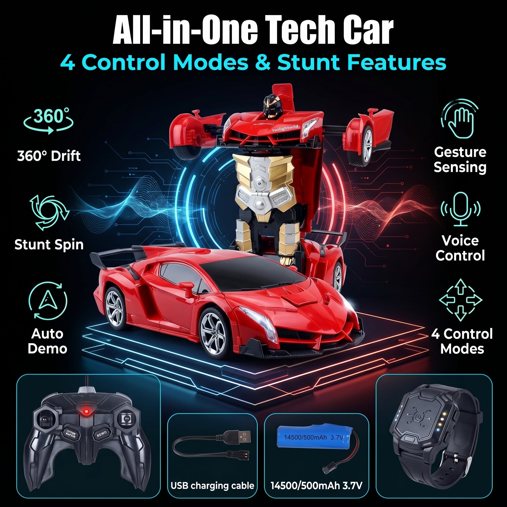 2.4G One-Click Remote Control Transforming Car